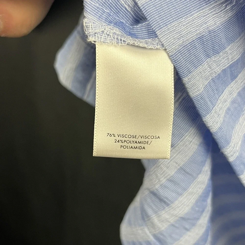Ann Taylor Petite SP Blue White Striped Off The Shoulder Bardot Blouse Viscose - Picture 5 of 9